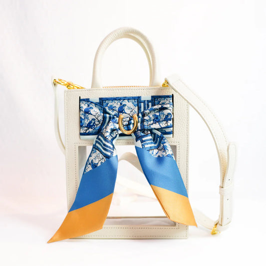 Oyster Mini Calista Clear Stadium Bag with Chinoiserie Blue Monkeys Twilly