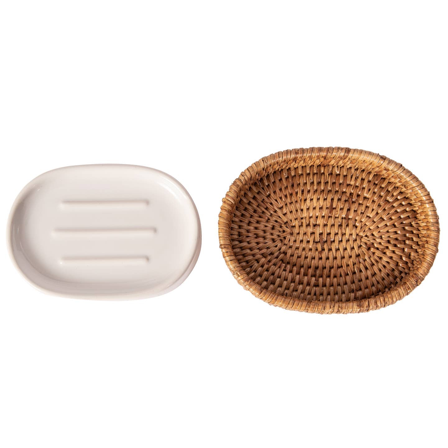Rattan Oval Soap Dish with Ceramic Insert