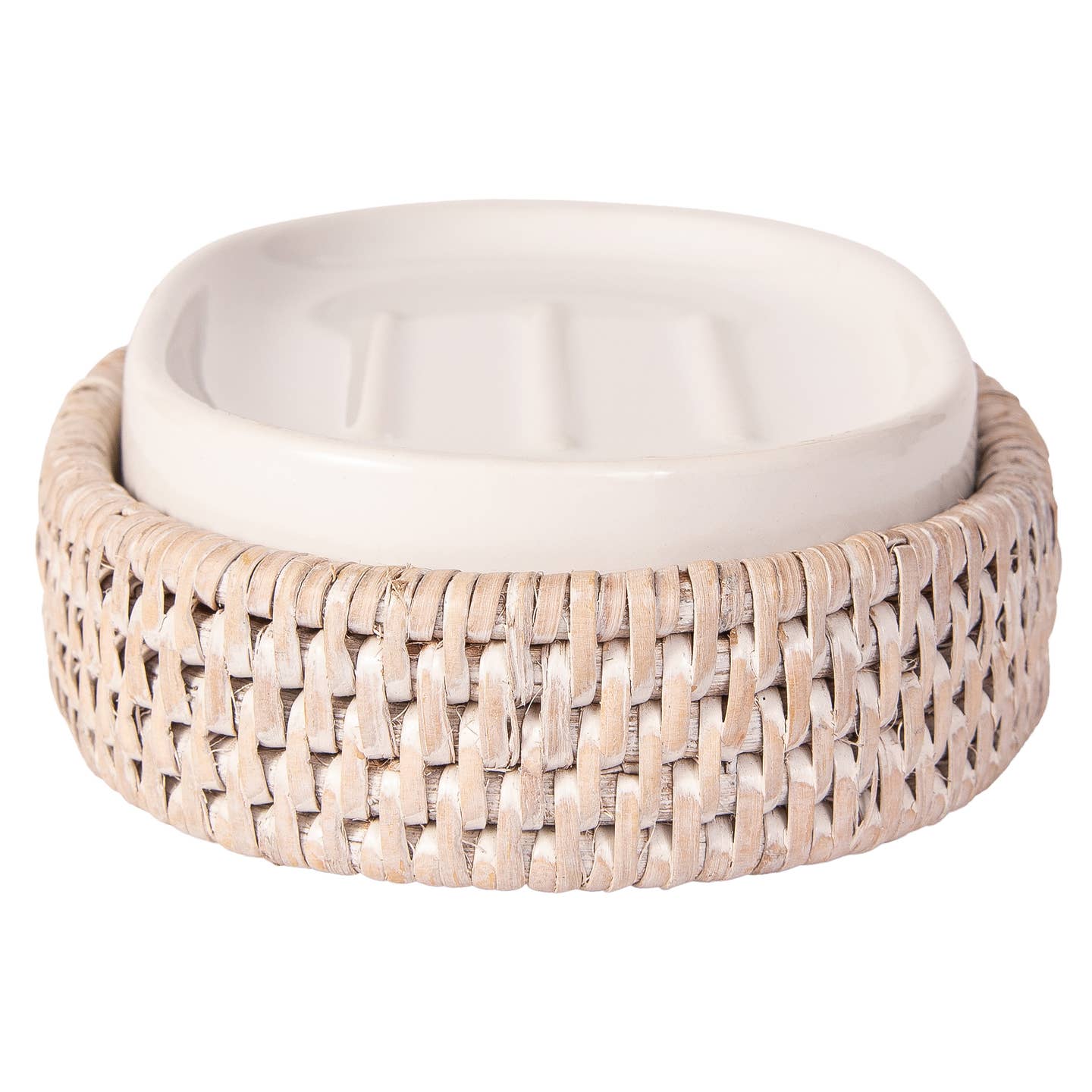 Rattan Oval Soap Dish with Ceramic Insert