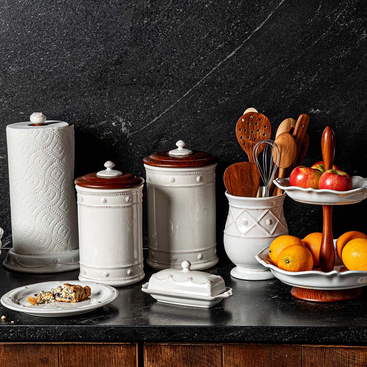 Juliska Berry & Thread Whitewash 10" Canister with Wooden Lid