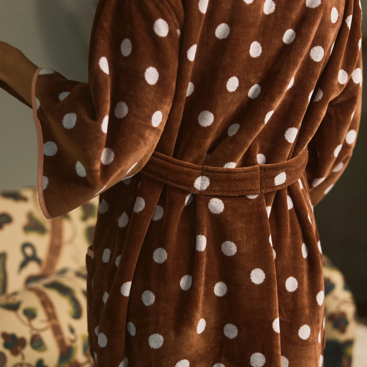 Women's Bell Sleeve Plush Robe in Brown Polka Dot
