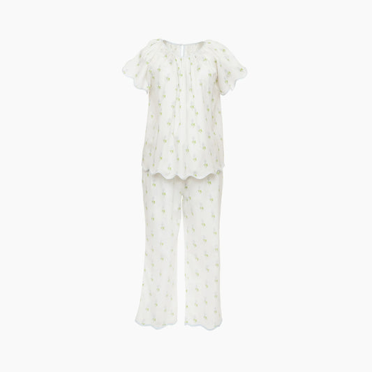 Blue Vandy Scalloped Short Sleeve Pajamas Blue