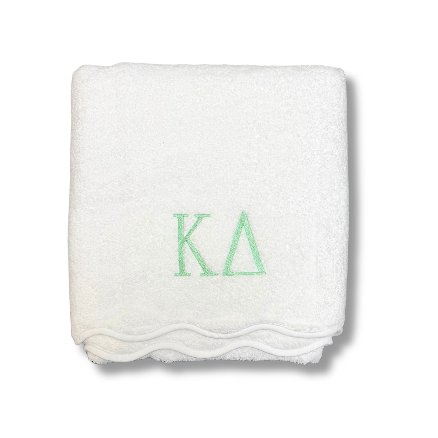 Kappa Delta Embroidered White Scalloped Bath Towel