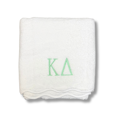 Kappa Delta Embroidered White Scalloped Bath Towel