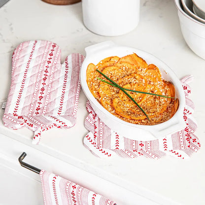 Juliska Villa Stripe Red & White Oven Mitt & Pot Holder