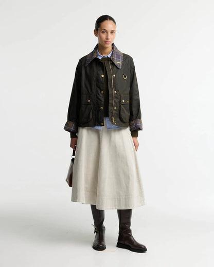 Barbour Women's Icons Tartan Collar Spey Wax Jacket in Classic Olive