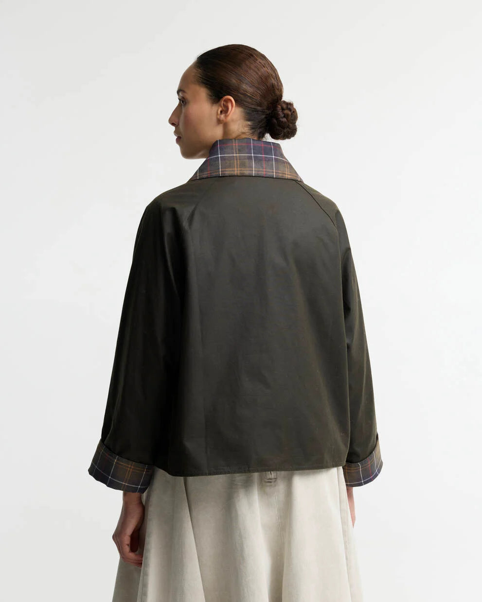 Barbour Women's Icons Tartan Collar Spey Wax Jacket in Classic Olive