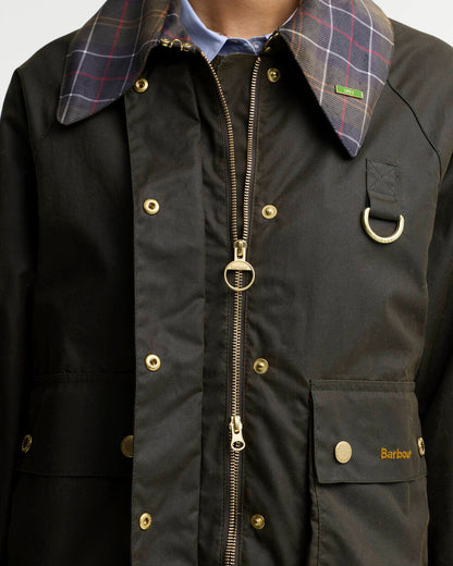Barbour Women's Icons Tartan Collar Spey Wax Jacket in Classic Olive
