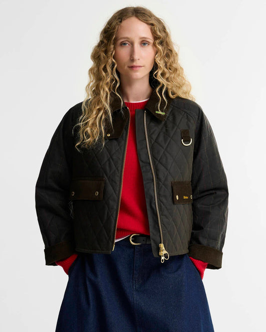Barbour Women's Tartan Reimagined Icons Tartan Quilted Spey Wax Jacket in Classic Olive