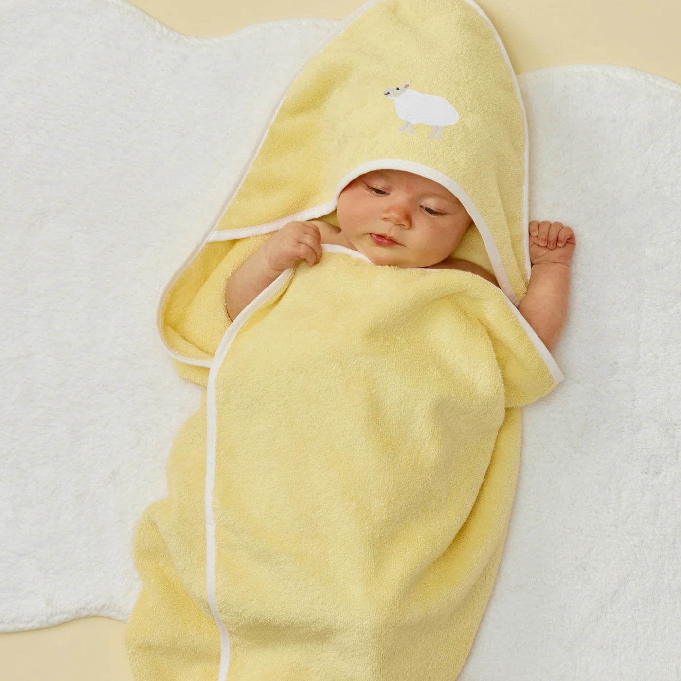 Lamb Baby Hooded Towel in Buttercup