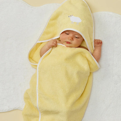 Lamb Baby Hooded Towel in Buttercup