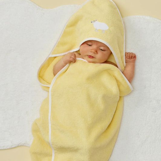 Lamb Baby Hooded Towel in Buttercup
