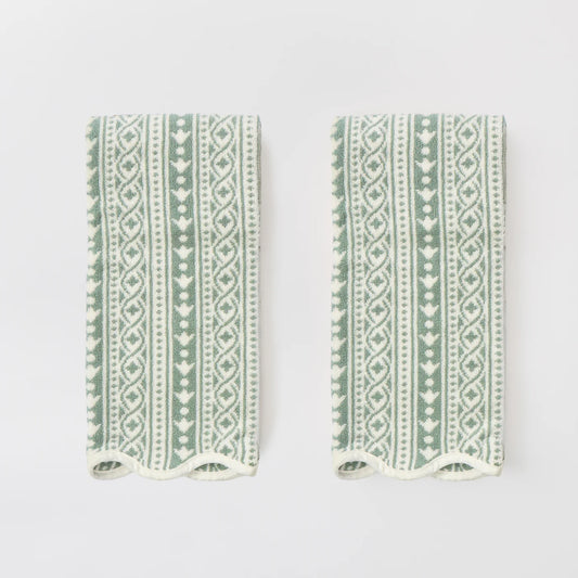 Pair of Scalloped Hand Towels in Leah O'Connell Georgie