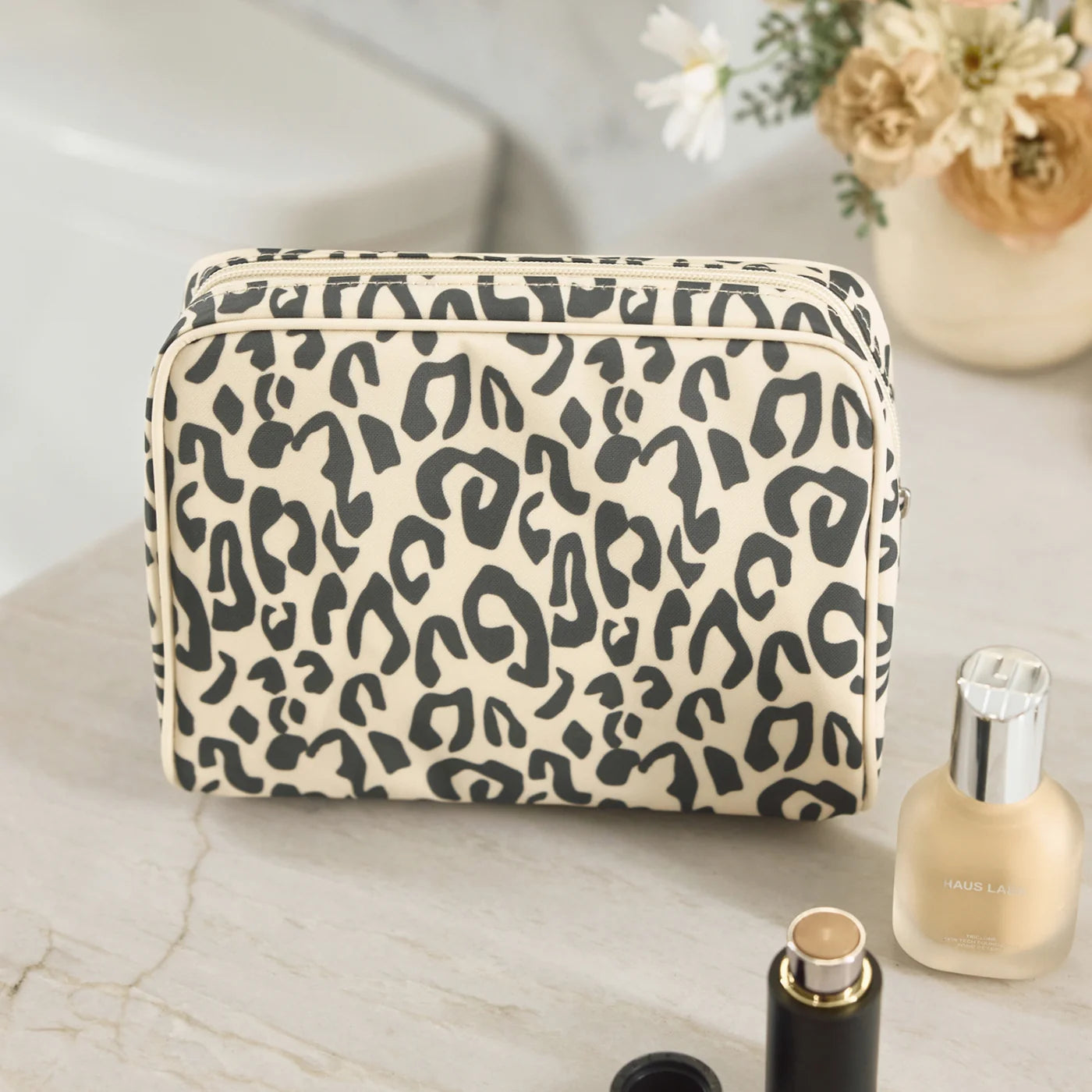 Patterned Toiletry Bag in Leopard