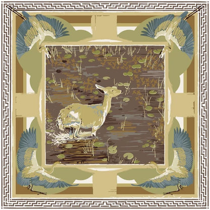 LG Brown Lily Pad Doe Double-Sided Silk Scarf