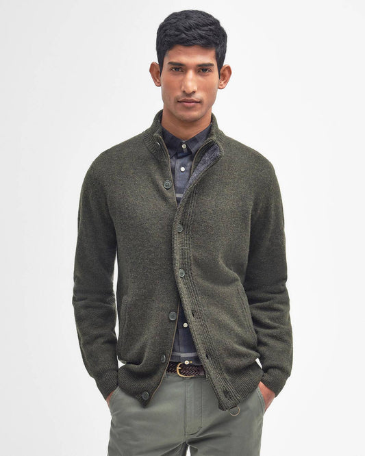 Barbour Men's Essential Patch Zip Through Knitted Jumper in Seaweed
