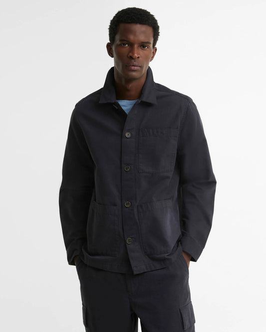 Barbour Men's Tartan Trimmed Washed Overshirt in Dark Navy