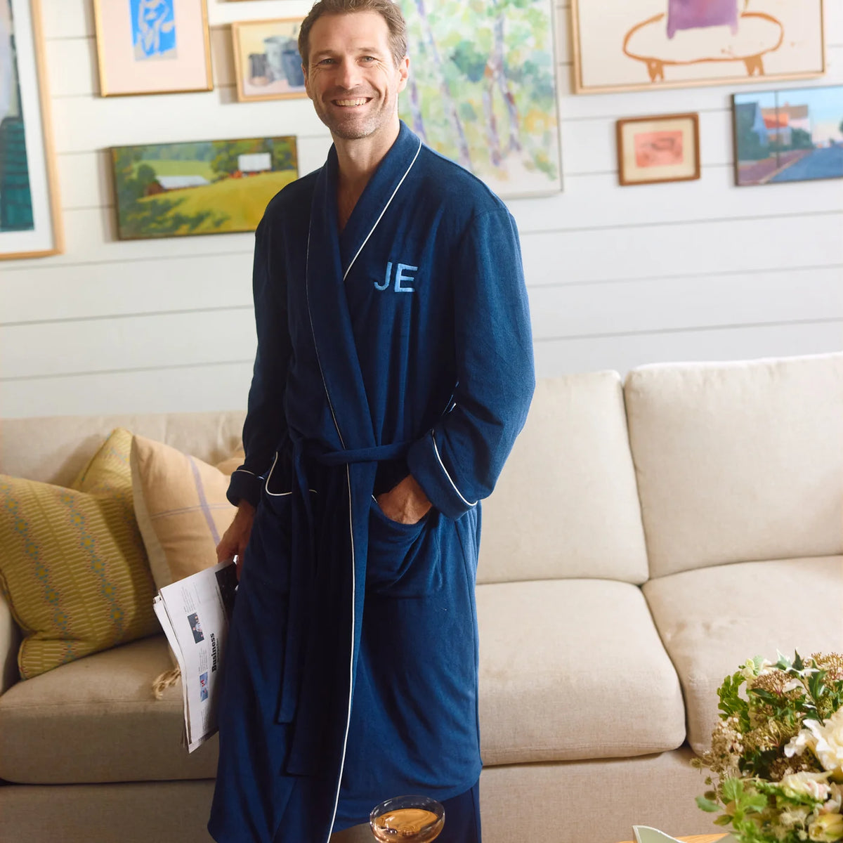 Men's Lightweight Robe in Midnight Navy
