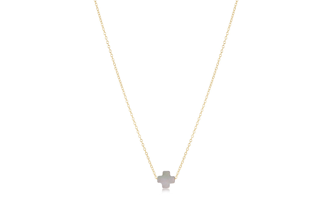 enewton 16" Necklace Gold - Signature Cross Mother Of Pearl Black Tahitian