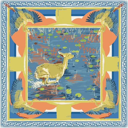 SM Melon Lily Pad Doe Double-Sided Silk Scarf