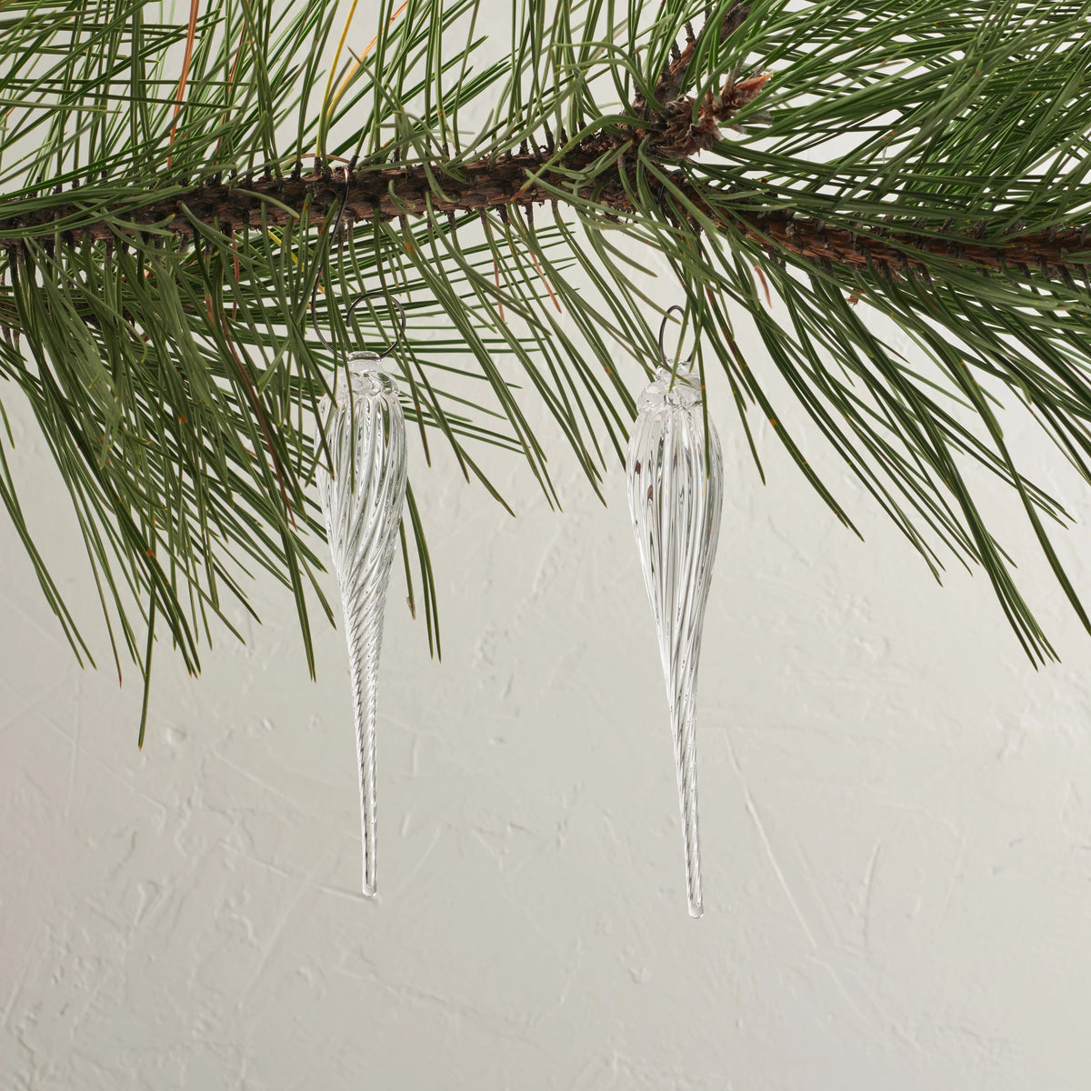 PAIR of Simon Pearce Optic Icicle Ornaments