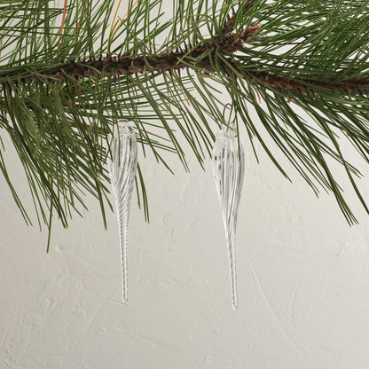 PAIR of Simon Pearce Optic Icicle Ornaments