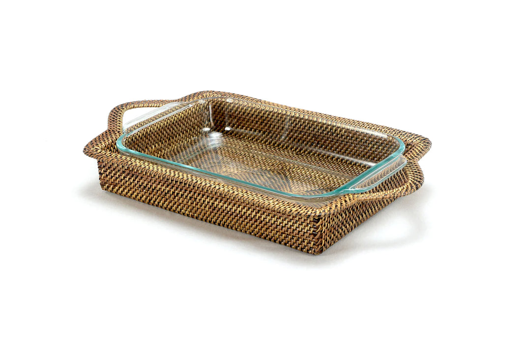 Rattan Rectangular Tray & Pyrex 2 Qt Baker, Calaisio