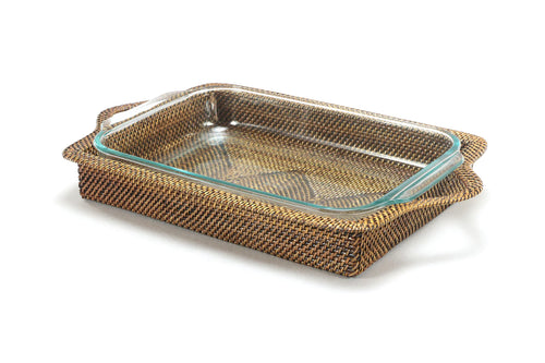 Rattan Rectangular Tray & Pyrex 3 Qt Baker, Calaisio