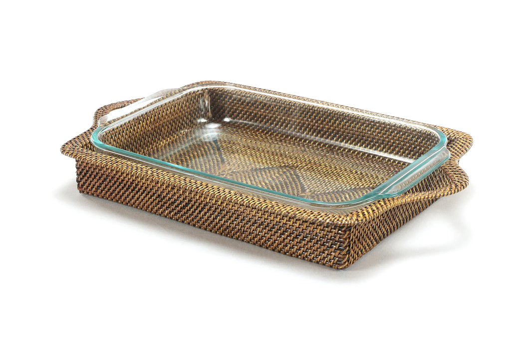 Rattan Rectangular Tray & Pyrex 3 Qt Baker, Calaisio