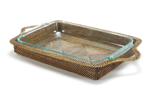 Rattan Rectangular Casserole Basket & Pyrex 4 Qt Baking Dish, Calaisio