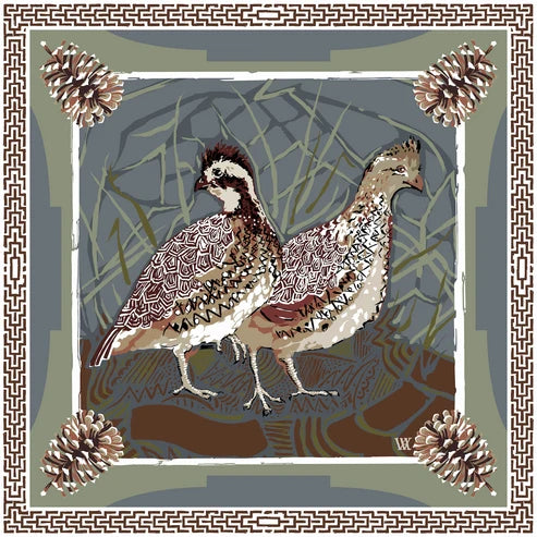 SM Slate Quail Pair Double-Sided Silk Scarf