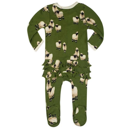 6-9M Valais Sheep Bamboo Ruffle Zipper Footed Romper Milkbarn