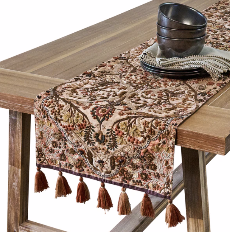 Juliska Willa Amber EMBROIDERED Table Runner 18" x 90"