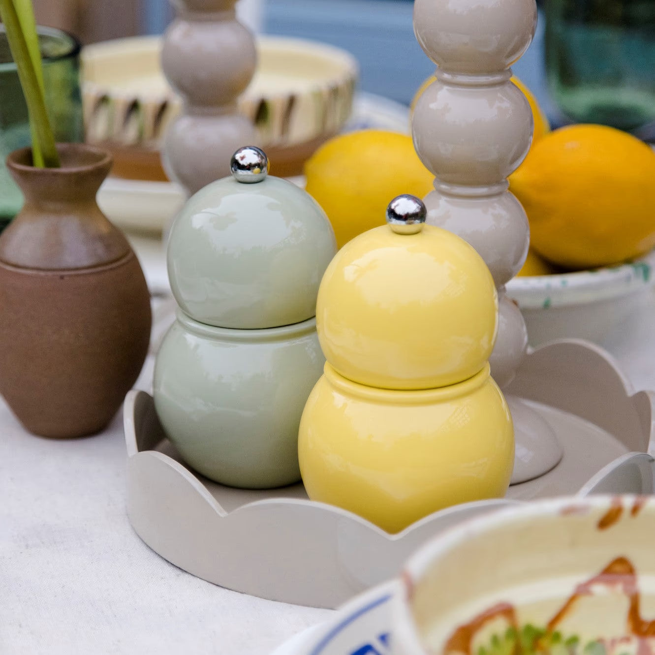 "Chubbie" (12cm) Buttercream Yellow Bobbin Salt or Pepper Mill
