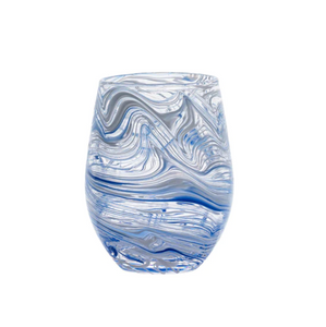 Puro Marbled Stemless Wine Glass in Blue - Juliska