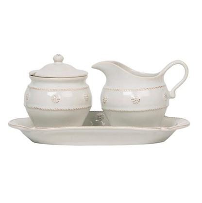 Juliska Berry & Thread Whitewash Sugar & Creamer 3pc Set