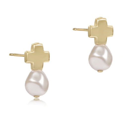 enewton Signature Cross Gold Stud Earrings, Pearl