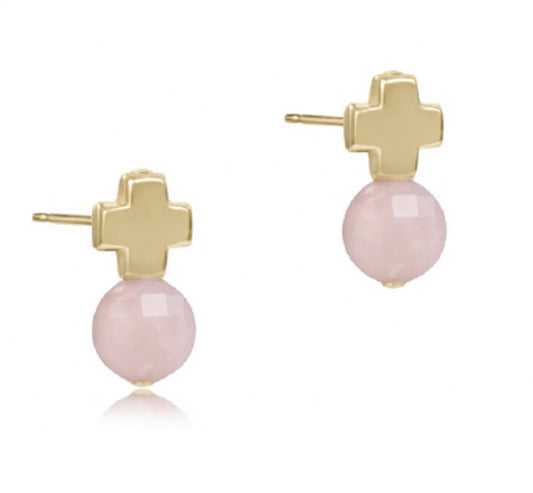 enewton Signature Cross Gold Stud in Pink Opal