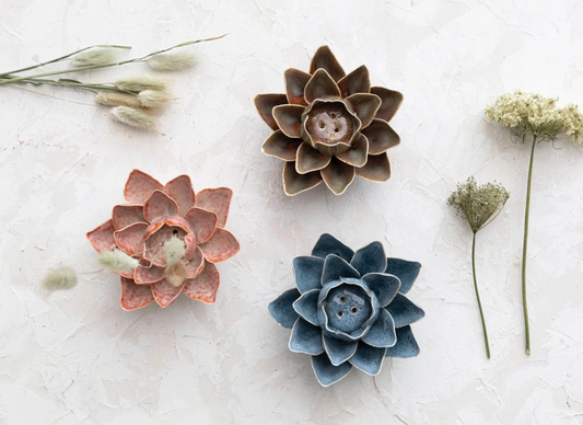 Handmade Stoneware Flower Incense Holder