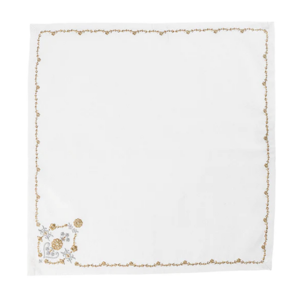 Heidi Metallic Embroidered Napkin in Gold and Silver - Set of 4