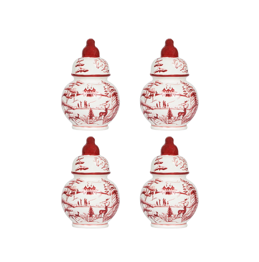 Juliska Country Estate Winter Frolic Ruby Ginger Jar Place Card Holders (Set of 4)