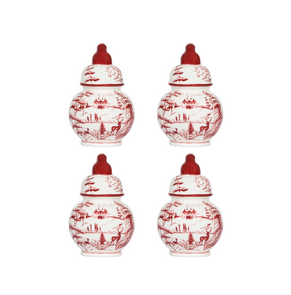 Juliska Country Estate Winter Frolic Ruby Ginger Jar Place Card Holders (Set of 4)