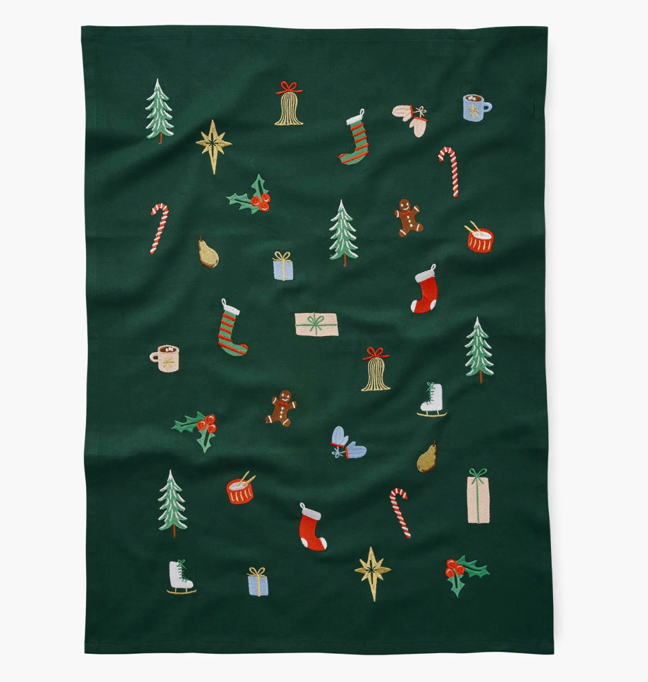 Rifle Paper Co. Signs of the Season Embroidered Tea Towel