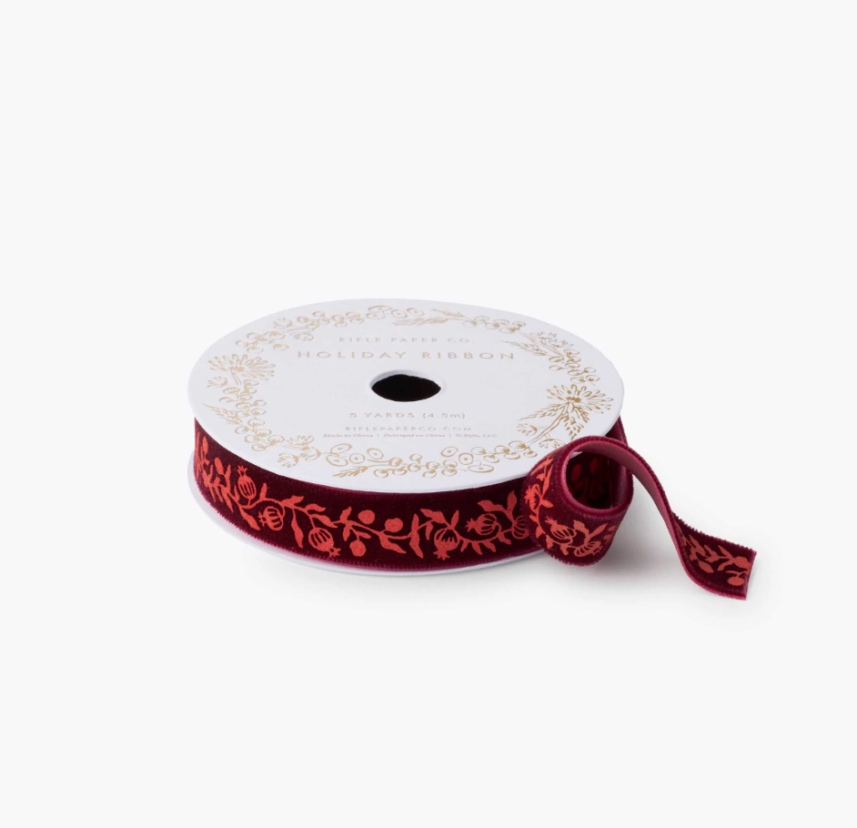 Rifle Paper Co. Christmastide Pomegranate Velvet Ribbon