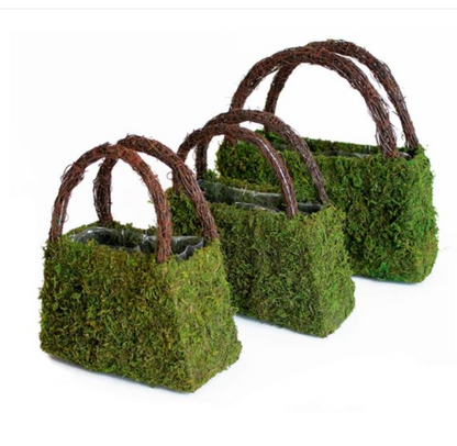 Beaumont Moss Wicker Handle Purse Planter