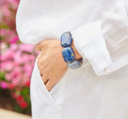 Hot Girl Pearls Chicklet Bracelet in Blue Lapis