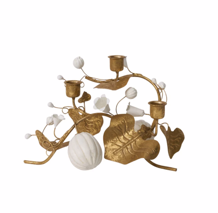 Juliska Forest Walk Gold Pumpkin & Vine Candlestick Holder