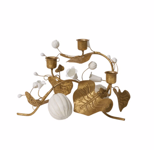 Juliska Forest Walk Gold Pumpkin & Vine Candlestick Holder