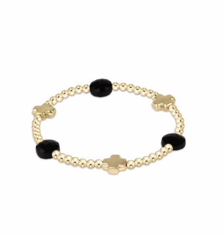 enewton Signature Cross Admire Gold Pattern 3mm Bead Bracelet Faceted Onyx