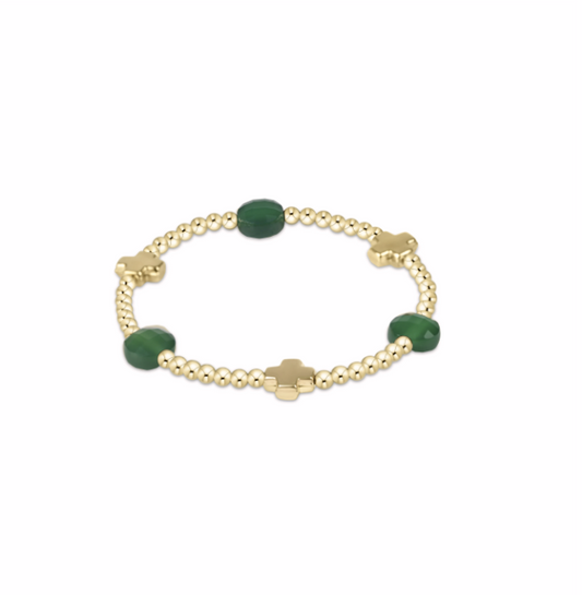 enewton Signature Cross Admire Gold Pattern 3mm Bead Bracelet Green Onyx